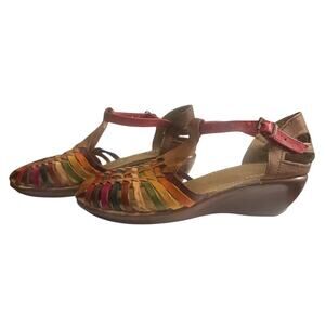 Huaraches Sandals Multicolored Woven Leather Made In Mexico Wedge Ankle Strap 7